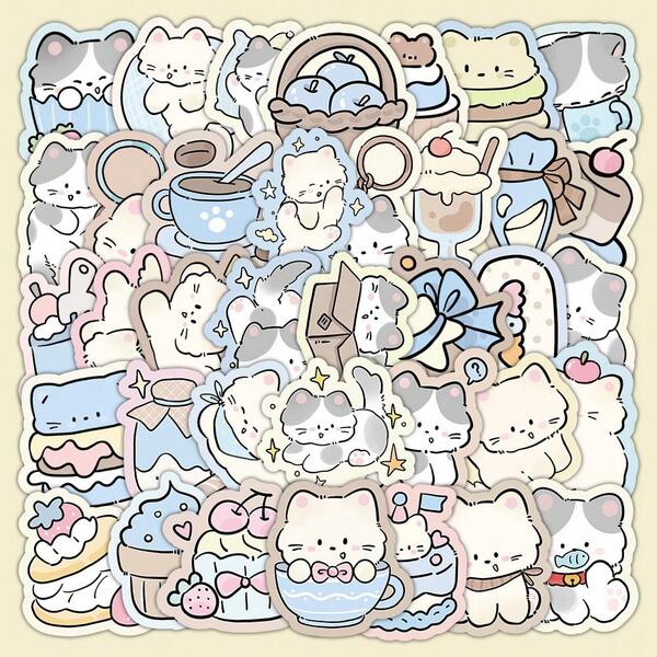 100pc New Original INS Style Light Color Cute Cat Stickers For Notebook, Planner, Water Bottle, Refrigerator Decoration