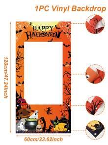 1pc Happy Halloween Photo Frame Prop, Vinyl Backdrop, Halloween Party Photo Booth Banner, Halloween Photo Background Decoration, Halloween Photo Spot Setup, Halloween Decoration, Happy Halloween Decor, Halloween Party Supplies, Halloween Trick Or Treat Decor, Halloween Gift, Halloween Outdoor Decoration, Haunted House Decor - Halloween Style a - View 5