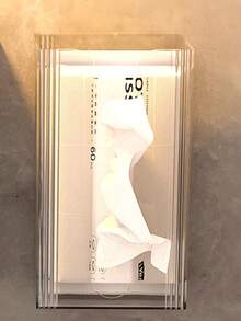 1 pieza Caja de pañuelos de pared de acrílico de lujo con rayas verticales, estante de almacenamiento de pañuelos faciales a prueba de agua, adecuado para baño, cocina, dormitorio, caja de almacenamiento multifuncional montada en la pared, decoración de escritorio, adecuado para baño, cocina, sala de estar, decoración del hogar, regalo de boda - transparente - Ver 17