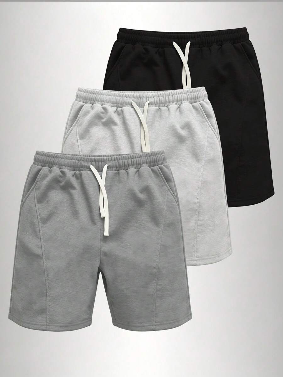 Men's Summer Drawstring Sports Shorts, Loose Straight Leg Bermuda Pants, Breathable Casual Sweatpants, Versatile All-Match Outdoor Running & Home Wear - Dark Grey - View 1