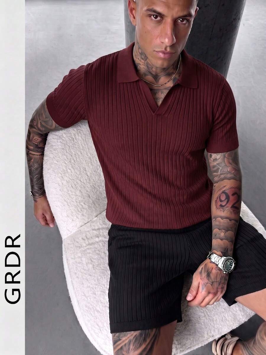 GRDR Men's Casual Solid Color Short Sleeve Knit Top, Spring/Summer