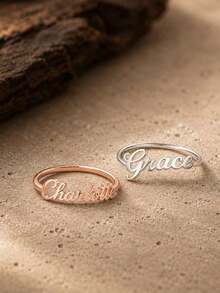 Custom Name Ring Personalized Engraved Ring Gift For Her Stackable Minimalist Elegant Handmade Ring Wedding Promise Jewelry - Multicolor - View 6