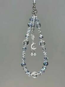 1pc Cool Ice Blue Crystal Phone Chain, Star Moon Butterfly Pendant, High-End Girl Style Phone Lanyard (Due To Shooting Angle And Magnification, Actual Size May Slightly Differ From The Photo) - Transparent Blue - View 2