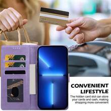 Leather Floral Elements Flip Phone Cases Floral Print PU Leather Wallet Phone Case, Bifold Edge Design With Card Slots And Strap, Comprehensive Protection For Various Smartphone Models, International Version, Not The Domestic Version Spring - Purple - View 5