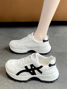 Sepatu Sneakers Wanita Sol Tebal dan Tebal, Gaya Baru Musim Semi/Gugur, Sepatu Komuter yang Menambah Tinggi Badan - Putih - View 9