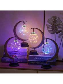 SOKANY Lámpara Esférica LED, Lámpara de Luna de Hierro Forjado, Lámpara de Mesa de Plástico y Varilla de Hierro, Lámpara Decorativa, Iluminación de Decoración de Dormitorio (Batería No Incluida), Halloween, Navidad, Decoración de Hotel/Restaurante/Lugar de Eventos - Negro - Ver 9