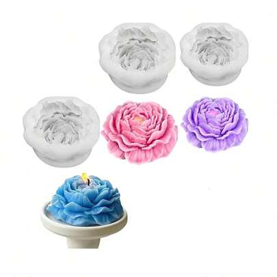3pcs Peony Flower Scented Candle Silicone Mold DIY Flower Resin Plaster Handmade Soap Diffuser Stone Decorative Ornament Silicone Mold