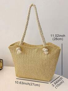 Personalized Woven Straw Beach Bag Custom Letter Tote Large Capacity Summer Vacation Shoulder Bag Travel Handbag Gift For Women Bridesmaid Girlfriend - Multicolor - View 5