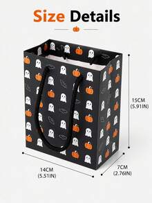 1/3 pièces Sacs cadeaux en papier avec imprimé fantôme, citrouille et chauve-souris avec poignées, sacs d'emballage pour faveurs de fête d'Halloween effrayantes, sacs fourre-tout à motif de dessin animé noir, sac de rangement pour bonbons de fête, fournitures d'emballage cadeau pour festival - Multicolore - Voir 5
