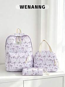 3-Piece Back To School Backpack Set - Bow Pattern Large Capacity Backpack + Lunch Bag + Pencil Case Multi-Pack, With Laptop Compartment, Durable Nylon Backpack, With Adjustable Shoulder Straps And Spacious Multi-Pockets - Lightweight Portable Zipper Bag, Suitable For Students/Teenagers/Graduates, Perfect For Outdoor/Travel/Middle School/High School/College, Essential College Backpack - 2319 - View 2