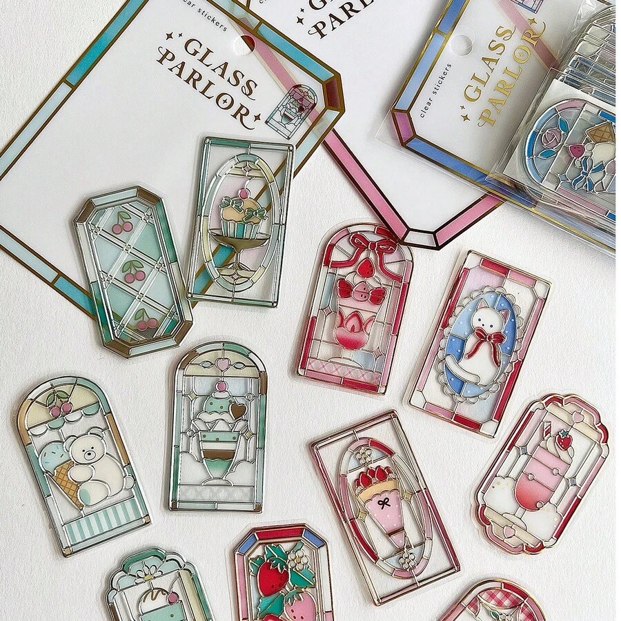 Stiker PVC Transparan Jendela Kaca Q-Lia, Bahan Kolase Scrapbooking 3D Foil Emas - MultiWarna - View 1