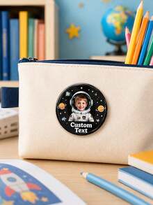 1pc Personalized Astronaut Photo Pin Badge With Custom Name, Round Space Theme Button Brooch For Kids, Backpack, Jacket, School Bag, Birthday Party, G - Multicolor - View 4