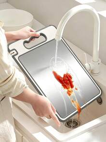 1pc Multifunctional Double-Sided Cutting Board, Non-Slip Stainless Steel Chopping Board, Quick Defrosting Cutting Board, Defrosting Board, Built-In Knife Sharpener, Juice Groove And Handle, Suitable For Meat And Vegetables, Kitchen Essential, Kitchen Supplies, Kitchen Utensils - View 7