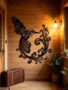 1pc Vintage Scroll Floral Hummingbird Iron Wall Decor, Exquisite Hollow Carved Bird Silhouette Hanging Ornament, Suitable For Home, Garden, Indoor/Outdoor, Farmhouse, Yard, Porch, Living Room, Bedroom, Dining Room, Beautiful Bird Decoration, Wall Hanging And Halloween, Ideal Gift Choice - Hummingbird Decorations - View 4