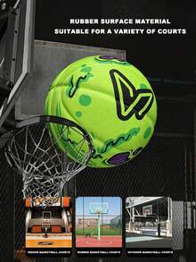 veidoorn 1pc Size 7 Standard Rubber Printed Basketball, Unique Pattern Design, Suitable For Indoor And Outdoor Training, Durable Material, Fashionable And Unique, Fun And Interesting. - Green - View 5
