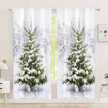 2pcs Cedar Digital Print Curtains - Soft Translucent Polyester Material, Suitable For Living Room, 52*84 Inches - White - View 8