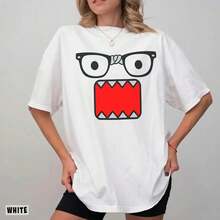 Camicia kawaii, t-shirt Domo, T-shirt da donna, Outfit estivo, Streetwear, T-shirt elegante oversize, Top 100% cotone, Indispensabile per le vacanze - Bianco - Visualizzare 1