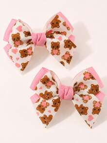 2pcs Cute Bear Pattern Bow Hair Clips,Sweet Cute Hair Clips,Kids Girls Hair Accessories For Daily Wear,Birthday Party Gifts For Friends - Multicolor - View 3