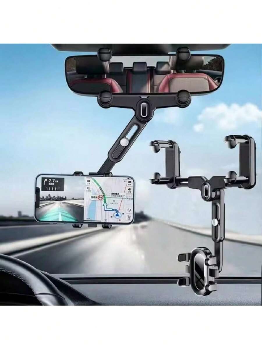 Car Rearview Mirror Reversing Mirror Bracket Navigation Retractable Multi-Functional Car Phone Holder 1 Set