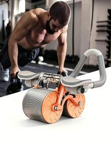 1pc Multi-Functional Automatic Rebound Ab Wheel With Elbow Rest & Mobile Phone Bracket, Shock-Absorb Dual-Wheel Abdominal Trainer, Portable Home Fitness Gear For Abs Waist Full Body Core Workout - Multicolor - View 2