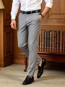 Men's Solid Color Dress Pants, Suitable For Commuting, Casual Business Travel - Light Grey - View 7