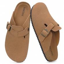 Womens Suede Clogs Mens Genuine Leather Mules Cork Footbed Sandals With Arch Support - 淺棕色 - 查看 11