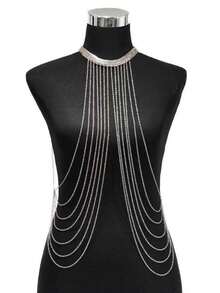 1pc Layered Fringe Minimalist Body Chain, Fashion Versatile Accessory For Beach, Party, Any Occasion - Silver - View 15
