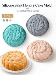 1/2/3pcs 3D Flower Silicone Baking Molds, Round Embossed Pattern Cake ...