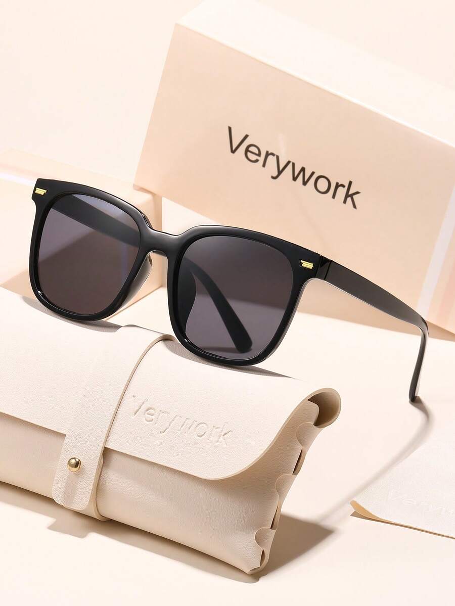 Verywork1pc Fashion Geometric Brand Design Women's Sunglasses, Comes With Storage Case And Cleaning Cloth, Suitable For Daily Commute, Vacation Travel, Shopping, Photo Taking And Other Occasions. - Multicolor - View 1