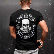 Summer Outfit For Men, Biker T-Shirt Customizable With Your Text, Back Print, 100% Cotton, Regular Fit, Thick Fabric - Black - View 1