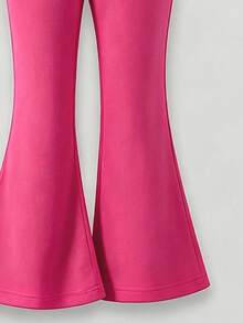 Tween Girl Heart Print Crew Neck Sweatshirt And Flare Pants - Pink - View 5