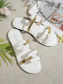Women's Flat Sandals, Summer Casual Slippers, Fashion Lightweight Comfortable Sandals, Vacation Style Slides, Suitable For Daily Wear And More - White - View 4