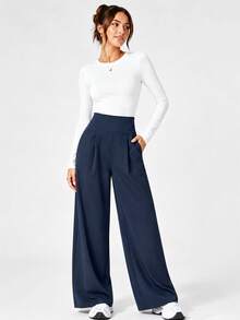 2pcs Solid Color High Waist Wide Leg Yoga Pants For Women, All Season Versatile Casual Fitness Sports Pants Fall - Grey - View 5