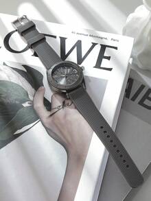 1件女款矽膠錶帶休閒百搭個性風格石英手錶，適合日常配戴 - 灰色 - 查看 6