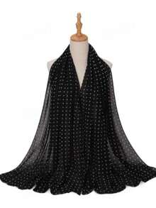1 buah Hijab Syal Chiffon Lembut dan Bernapas, Kasual, Bermotif, Serbaguna, Sederhana, Minimalis, untuk Musim Semi/Panas - #136 Bintik-bintik Hitam - View 2