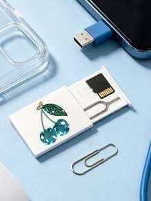 Crystal Cherry Print Card Holder, SIM Card Pin Slot, Comes With SIM Card Pin. Cherry Print Portable SIM Card Storage Box, Phone Card Holder, SIM Card And SD Card Storage Box, Travel Storage Box, Compact And Lightweight, Anti-Loss And Durable, Anti-Drop And Durable, Suitable For Smartphones, Tablets And Other Devices, Can Store SIM Card/SIM Card Pin, Ideal Choice For Storing Backup SIM Card When Changing Phone Number, Also A Great Gift. - Multicolor - View 10