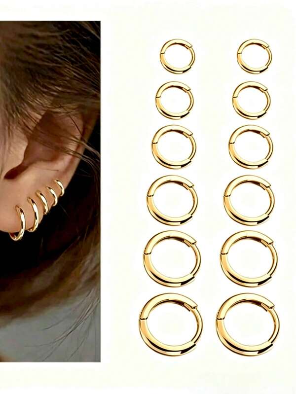 1 par/3 pares/6 pares de pendientes de aro dorados, simples y hermosos, adecuados para hombres y mujeres
