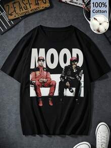 Women's Retro Y2K F1 Racing Drivers Charles Leclercs Lewis Hamiltons Double Portrait Printed Short Sleeve Black Cotton T-Shirt Formulas 1 Fan Regular - 黑色 - 查看 1