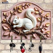 2D Flat 1pc Squirrel Branch Design Wooden Multi-Function Key Holder, With 4 Metal Hooks, Wall Decor, Porch Decor, Room Decor - Khaki - View 7