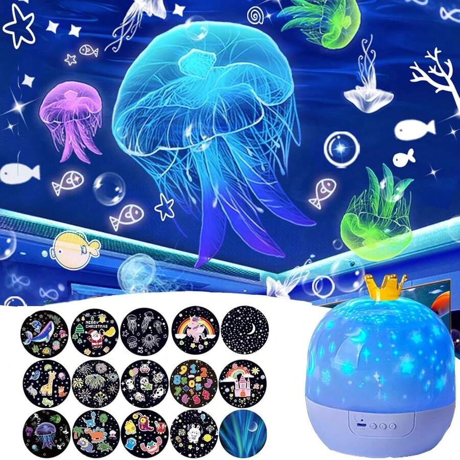 Upgraded 21 Patterns Starry Sky Projection Light, 360° Rotatable Crown Starry Atmosphere Lamp With Replaceable Projection Films, USB Powered Dreamy Light, Ideal Decoration Gift For Bedroom, Birthday, Christmas Party - Multicolor - View 1