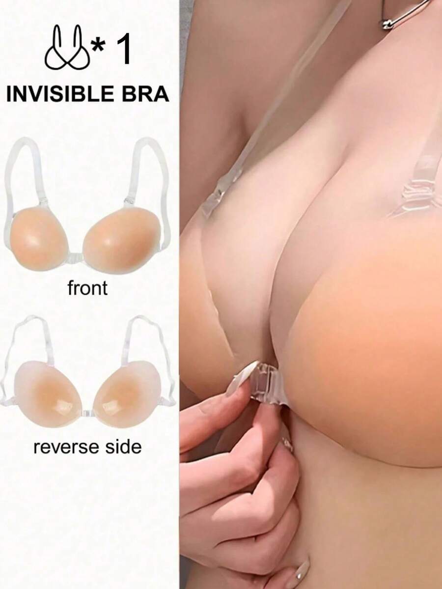 1pair Invisible Sticky Push-Up Bra Bra - Features Transparent Shoulder Straps, Invisible And Non-Slip, Reusable Adhesive Bra. Backless. - Multicolor - View 1