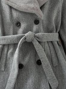 Girls' Fashion Coat With Patchwork Plush, Cinched Waist, Slim Fit, Long Length, Suitable For Commuting And Outdoor Wear, Luxury Jacquard High-End Fashion Outerwear For Spring And Autumn - Grey - View 6