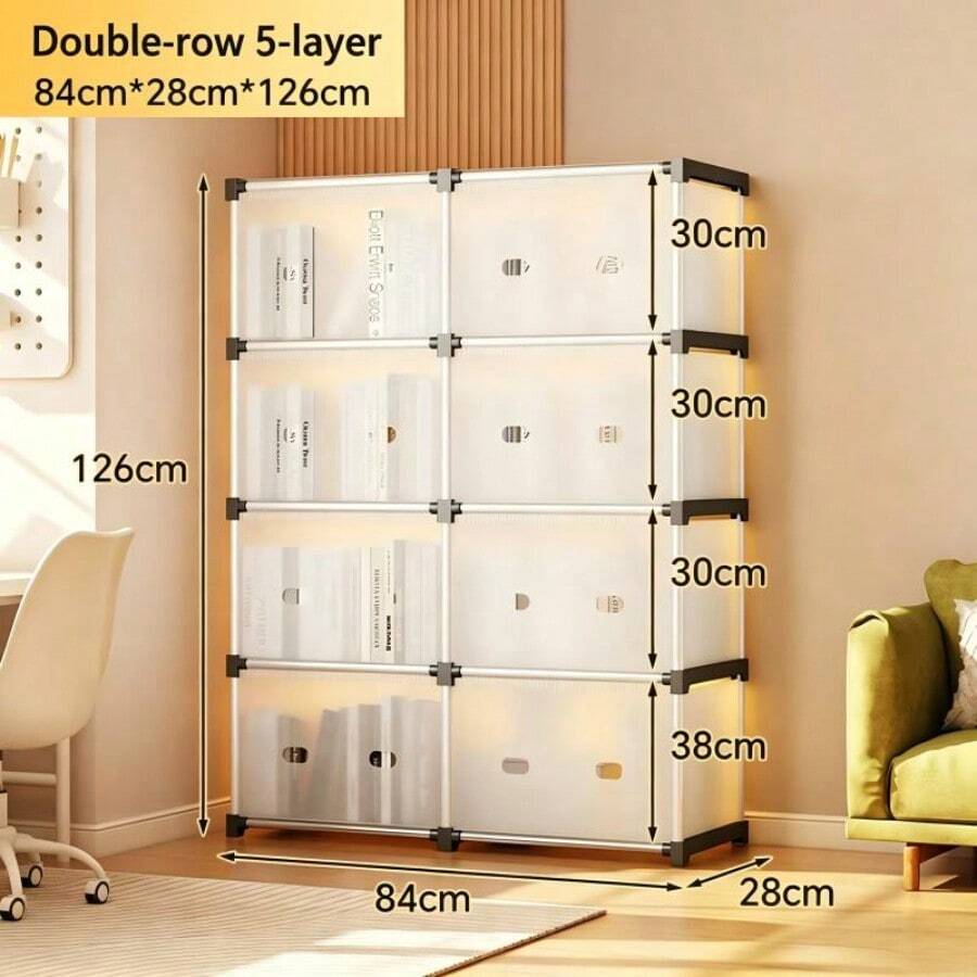 New Minimalist European Double-Row Floor Storage Cabinet, Thickened Sturdy Dustproof All-In-One Bookcase Wardrobe, Multi-Functional Decor Display Shelf For Bedroom & Study Room - View 1