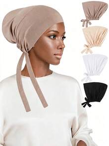 CONFLASS 4pcs Headscarf Lining Caps, Islamic Headscarf Lining Caps With Drawstring Closure, Beach, Travel - Turban Hat - View 11