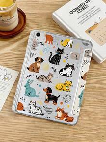 1件裝貓狗兔子平板保護殼，相容 iPad Mini6/7/Air/Air2/9.7/10.2/10.5/10.9 (Air4-Air8)/Pro 11/10th Gen/A16/Pro 11 2024 機型，雙面彩色圖案平板殼，透明壓克力背殼，絲綢質感 8 折疊支架，自動休眠/喚醒，內置筆槽，不含筆，部分機型附相機框 - 彩色 - 查看 4
