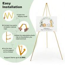 1件 金色/黑色/白色/銀色折疊式畫架架台，適用於地面展示；金色三腳架可用於懸掛標誌、婚禮告示牌與海報歡迎板；大型可調節金屬地面畫架三腳架，附金色底座（由於拍攝角度，實際產品顏色可能與圖片略有不同，屬正常現象且不影響正常使用） - 金色 - 查看 8