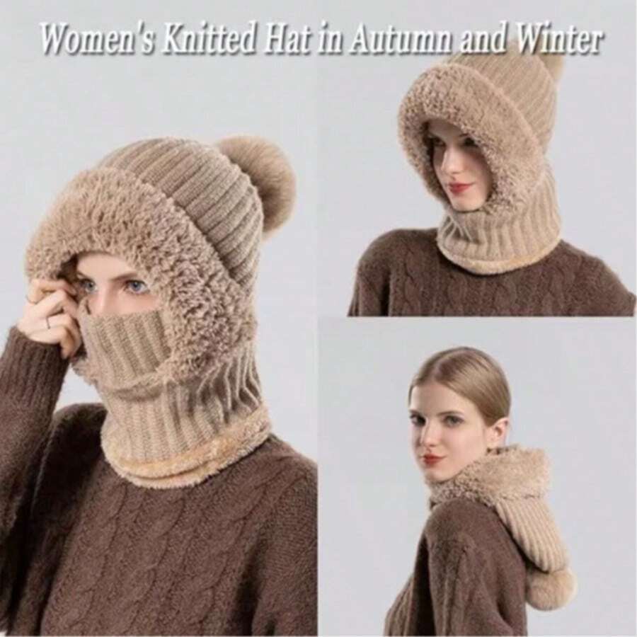 Winter Essential For Women, This 2-In-1 Fleece Lined Hat Has Dual Uses. It Features A Windproof And Warm Design With A Hood And Neck Strap, Perfect For Outdoor Cycling. It's An Ideal Gift Choice To Keep Your Girlfriend Warm - Multicolor - View 1
