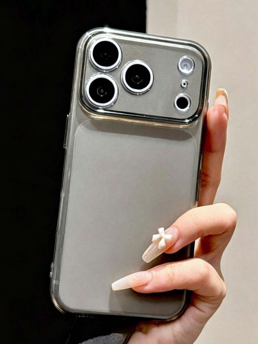 Funda de teléfono con protección de cámara de estilo minimalista transparente y brillante compatible con iPhone 17 ProMax, 17Pro, 17, 16 ProMax, 15, 14, 13 Pro Max, panel trasero transparente mate - Negro translúcido - Ver 1