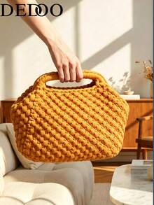 Dedoo 2026 New Natural Fiber Clutch, Hand-Woven Beach Bag, Macaron Color Fashion Minimalist - Orange - View 4
