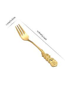 Customized 1pc Rose Handle Stainless Steel Spoon And Fork, Suitable For Personalized Dessert Tableware With Engraved Names, Elegant Flower Shaped Tableware, Suitable For Matching Wedding Gifts, Party Gifts, Coffee And Desserts. - Color - View 4